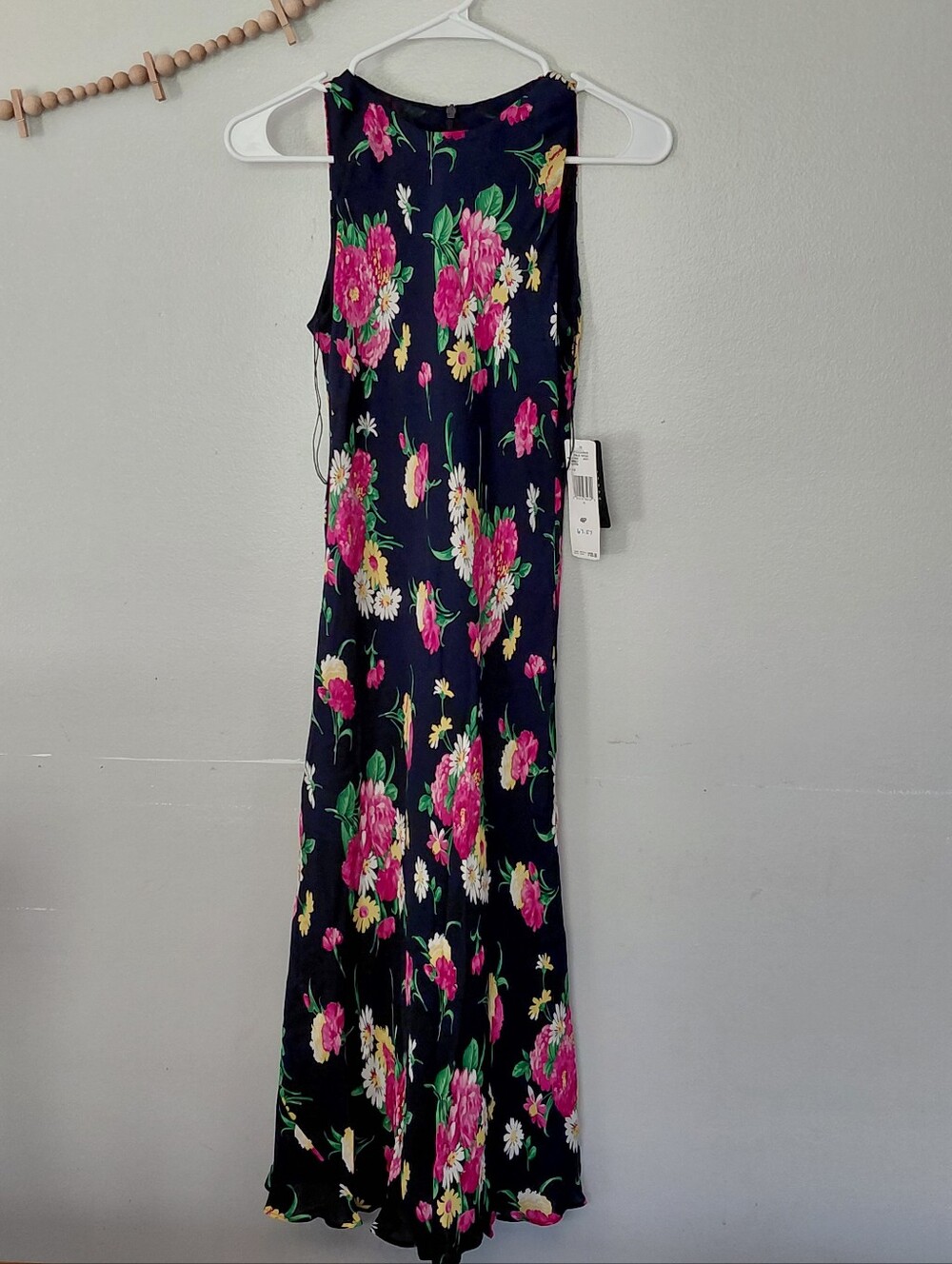 Lauren Ralph Lauren 100% Silk Navy Floral 90's Vintage Midi Dress NWT 4P